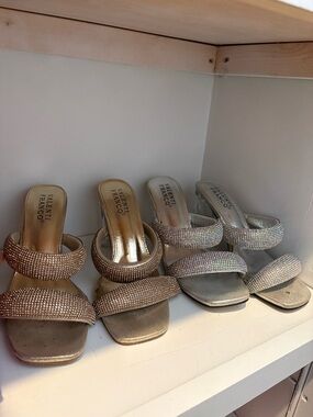 Valenti Franco Women's Gold and Iridescent Double-Strap Heels